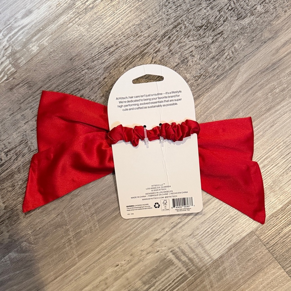 Kitsch Red Satin Bow with Rhinestones - Picture 2 of 2
